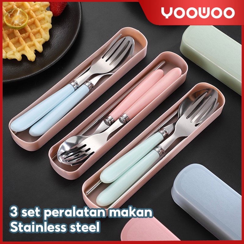 Sendok Garpu Portabel Stainless Steel / Sumpit Sendok Garpu Set / Spoon Fork Chopsticks