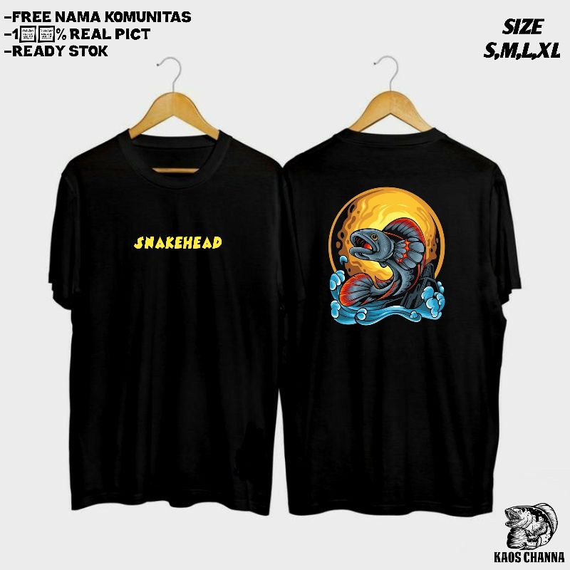 Kaos baju pria Channa snakehead/kaos channa maru yellow/baju snakehead/Kaos tshirt predator fish -Mu