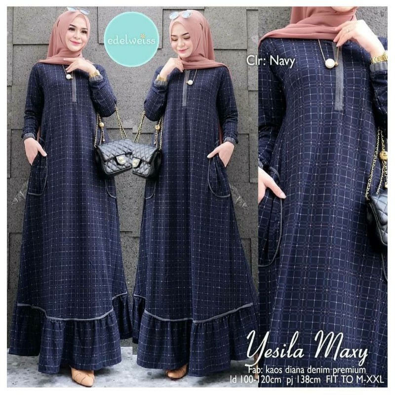 DRESS WANITA YESILA MAXY DIANA DENIM IMPORT/DRESS BAHAN KAOS IMPORT/DRESS WANITA/DRESS PANJANG