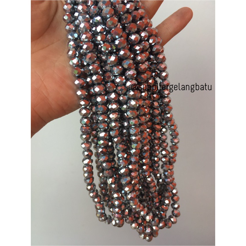 Crystal Ceko Doff 8mm SILVER METALIK bahan dasar manik donat rondelle aksesoris merangkai fashion