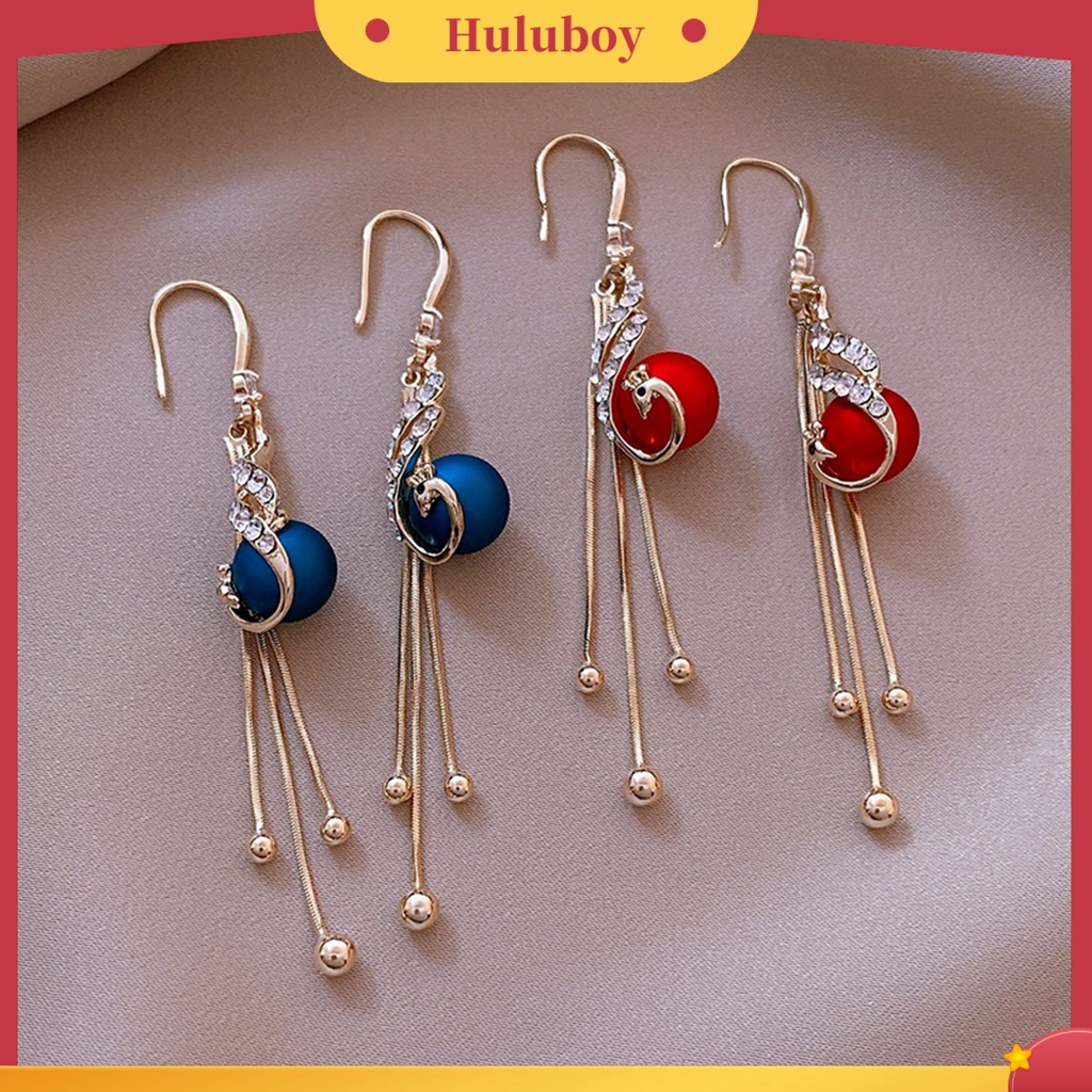 Hu Hu Hu Hu Hu Alat Bantu Pasang Kacamata♡ 1 Pasang Anting Kait Gantung Wanita Bahan Alloy Desain Merak Hias Mutiara Imitasi Untuk Pesta