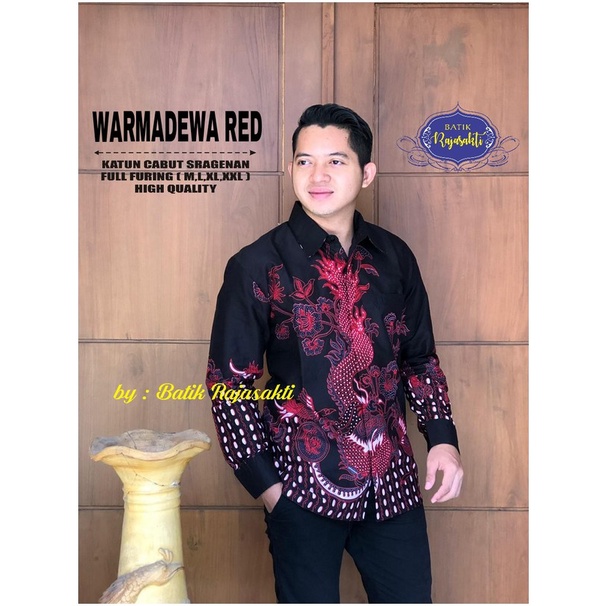 WARMADEWA RED KEMEJA BATIK SOLO PRIA LENGAN PANJANG LAPIS FURING ATASAN PREMIUM MODERN KOPRI PGRI RA