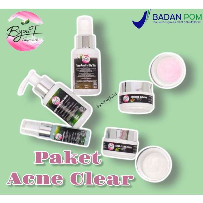 BYOUT PAKET ACNE CLEAR CREAM ANTI ACNE KRIM WAJAH BERJERAWAT MEMBUNUH BAKTERI PENYEBAB JERAWAT SKINC