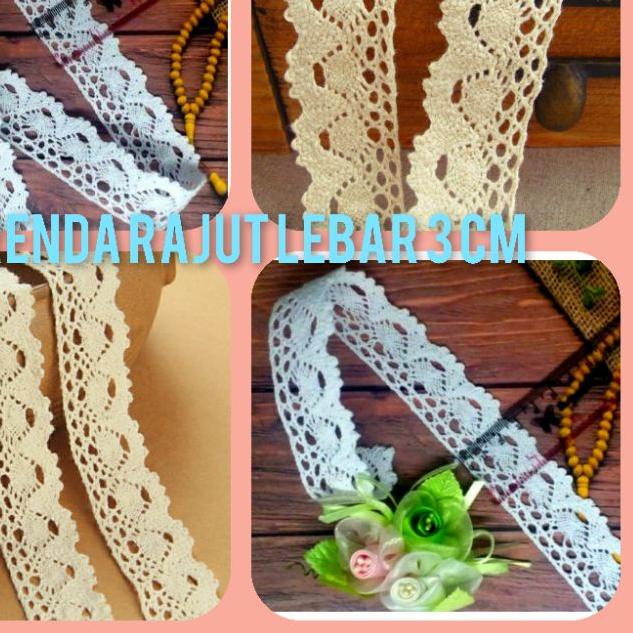 ✲ per rol 15 yard,renda rajut warna krem lebar 3cm ☄