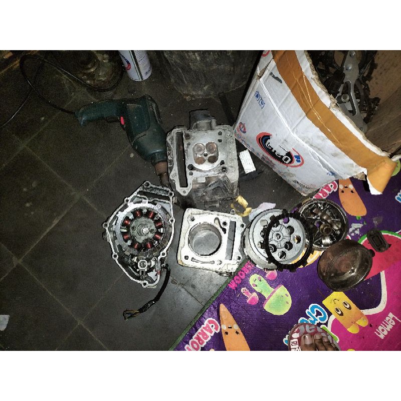 mesin satria fu daleman blok piston bore up, head, spul, magnet, kupling, blok kiri kanan, dll