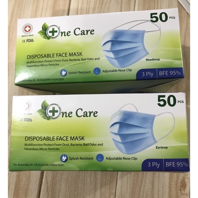 NE CARE MASKER 3ply EARLOP 1box isi 50pcs