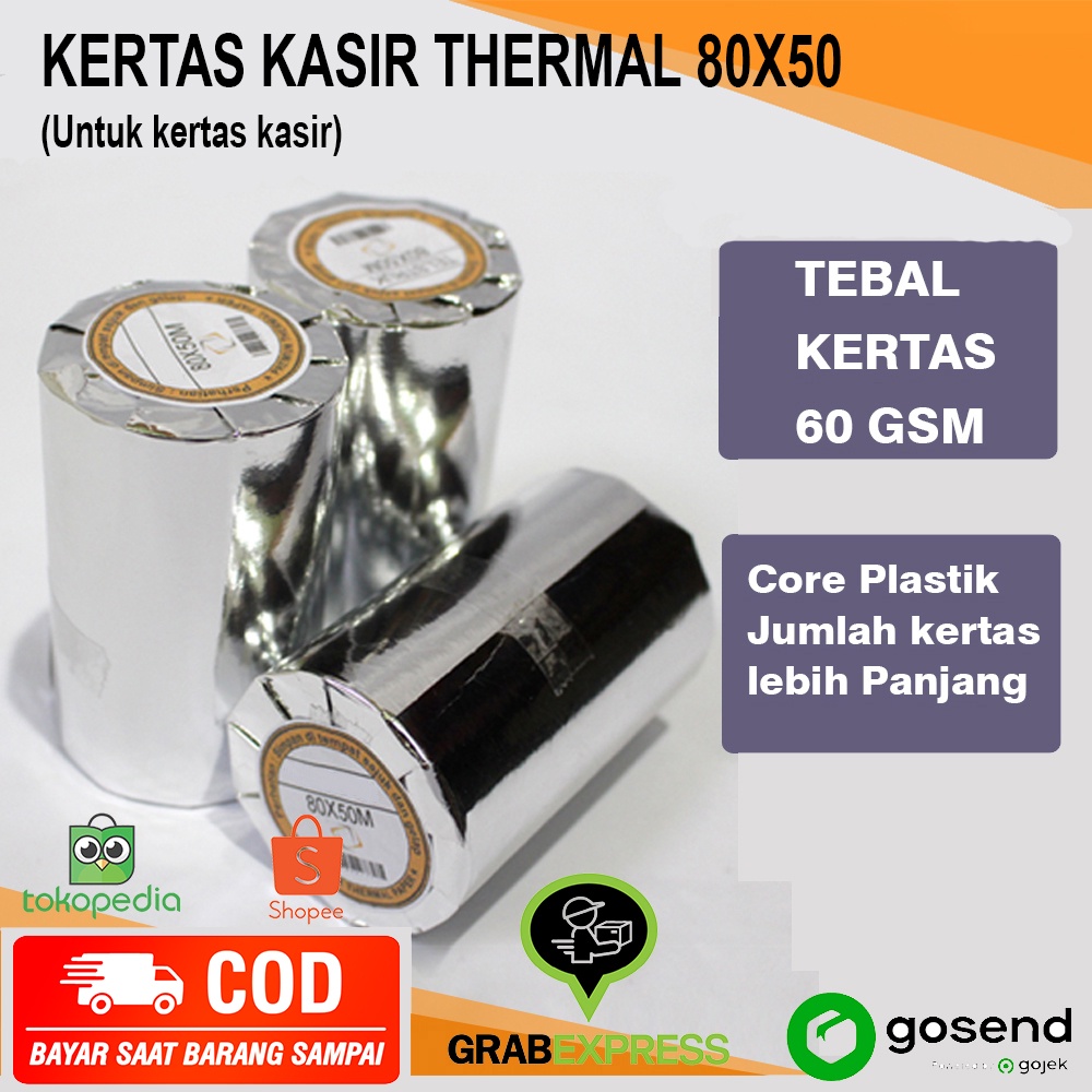

Kertas Kasir Struk Paper Roll 80x50 mm Thermal POS Receipt Printer
