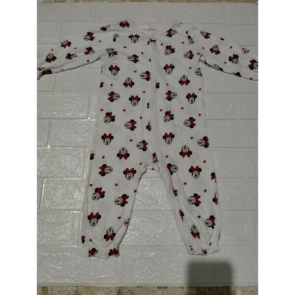 Preloved Like New Sleepsuit H&M Baby X Disney Baby Minnie Mouse White Preloved Sleepsuit Bayi HnM Ba