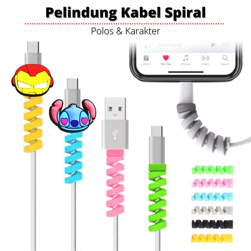 CABLE SAVER PROTECTOR // Pelindung Ujung Kabel Data Charger Spiral Twist // Penutup Ujung Kabel Casan iPhone Android // COD