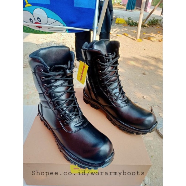 Sepatu pdl kulit sapi asli model jatah TNI AD safety  Full kulit Sapi Asli by Wor Army Boots