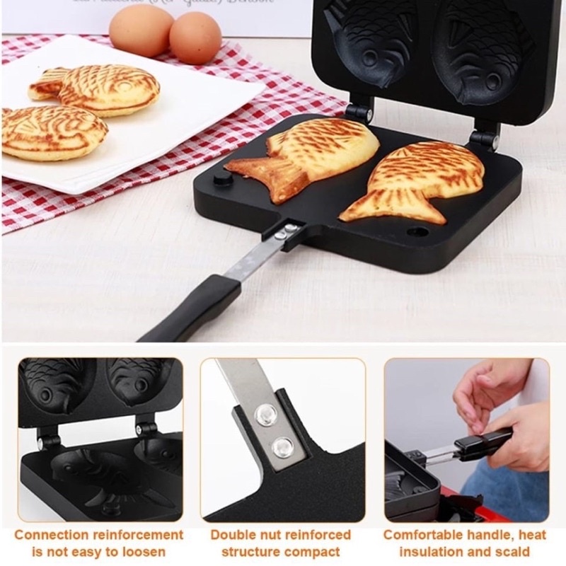 Cetakan TAIYAKI WAFEL MAKER Teflon Marble Cetakan Kue Dua ikan teflon Anti lengket Waffle bungeoppang pan japan