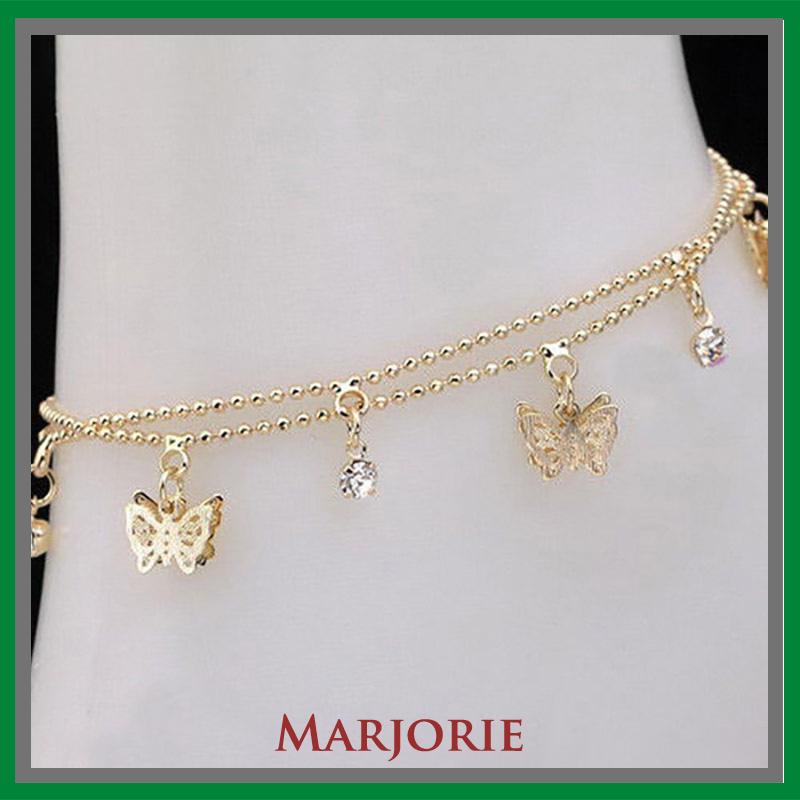 Double Layer Hollow Butterfly Liontin Gelang Kaki Paduan Fashion Sepatu Wanita Yang Indah-MJD