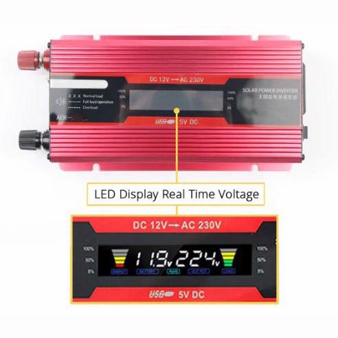 Car Power Inverter DC 12V to AC 220V 500W with LED Display - SDB-500A - Red
