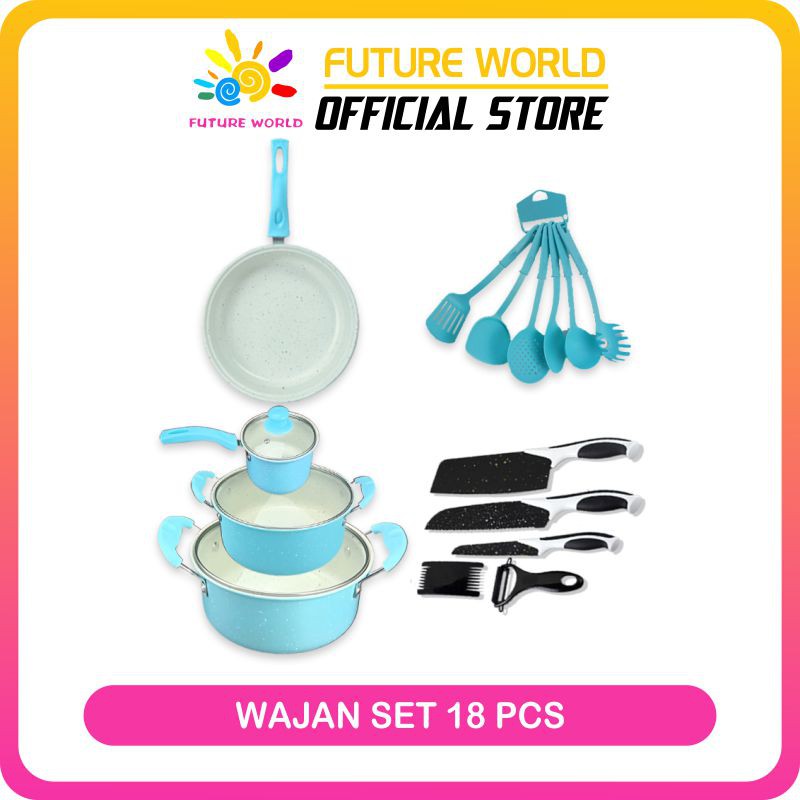 Produk Peralatan Masak Panci Set 13 Cookware+Pisau+Spatula Praktis Wajan 13 Tutup Kaca