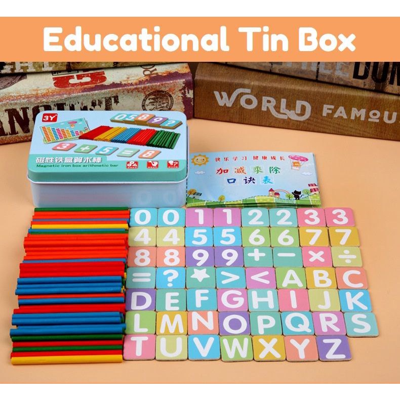 Educational Tin Box Isi 100 Pcs Stik Paket Mainan Untuk Belajar Matematika