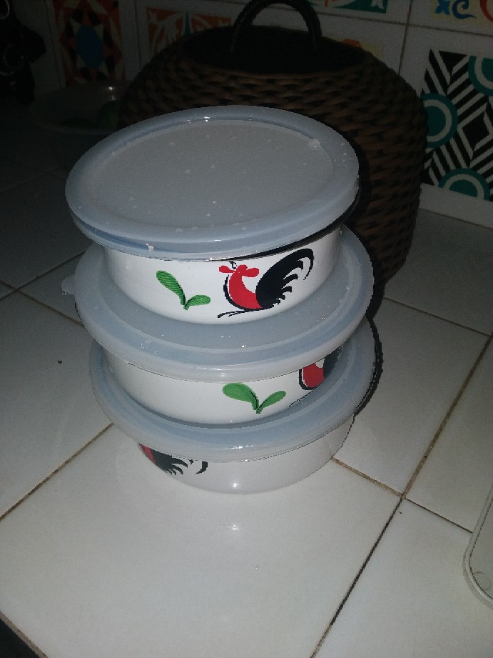 Mangkok 3 Set Kukuruyuk Ayam Jago + Tutup Mixing Bowl Enamel