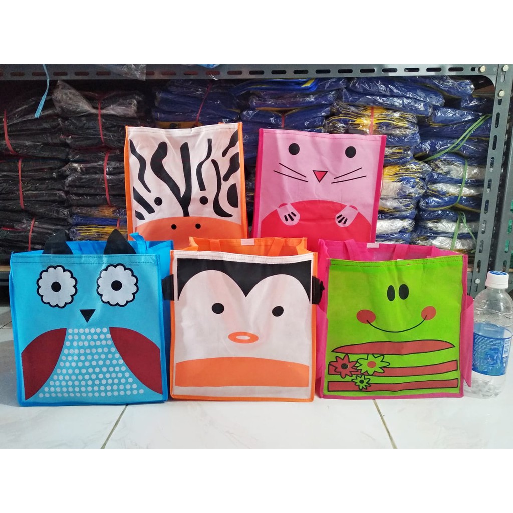 Tas Tenteng Animal Spunbond Goodie Bag Souvenir Ulang Tahun Anak Lucu