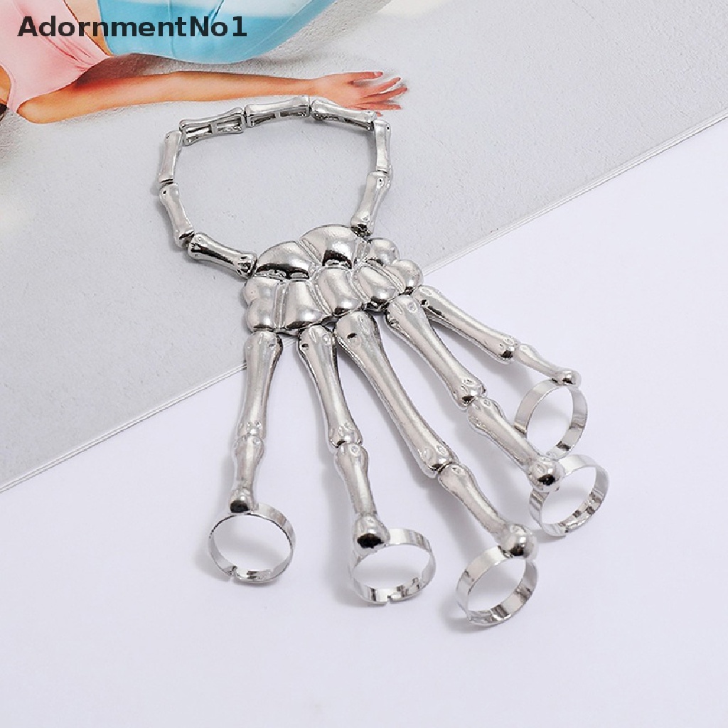 (AdornmentNo1) Gelang Tangan Rantai Adjustable Motif Tangan Tengkorak Gaya Punk Gothic Untuk Wanita