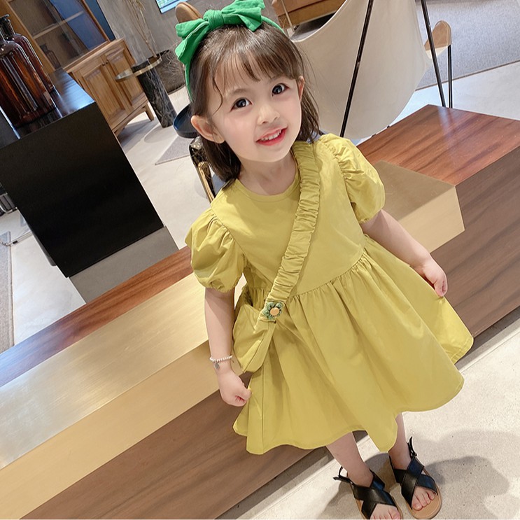 Baju Dress Anak Perempuan Polos  Lengan Pendek Packet Mini Tas Gaun Lucu Style Fashion Import