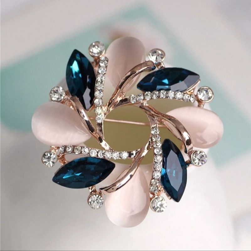 bros bunga bauhinia kristal permata biru - brooch hijab jilbab