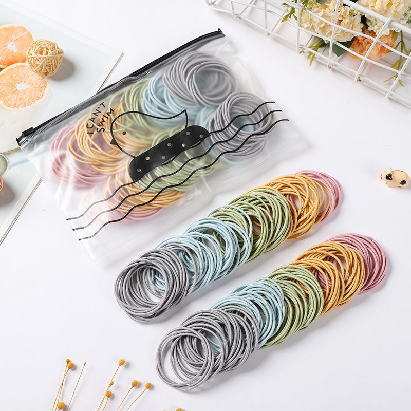 [ISI 50/100pcs] Ikat Rambut Korea Warna Warni Karet Elastis Korea Aksesoris Rambut + Pouch Aksesoris Rambut F01