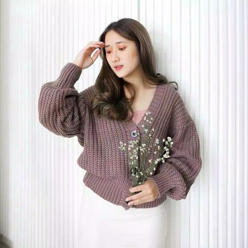 Eireen Cardigan Crop Premium| Nacara Outer Kardigan Wanita 7 GAUGE Special-Burgundy