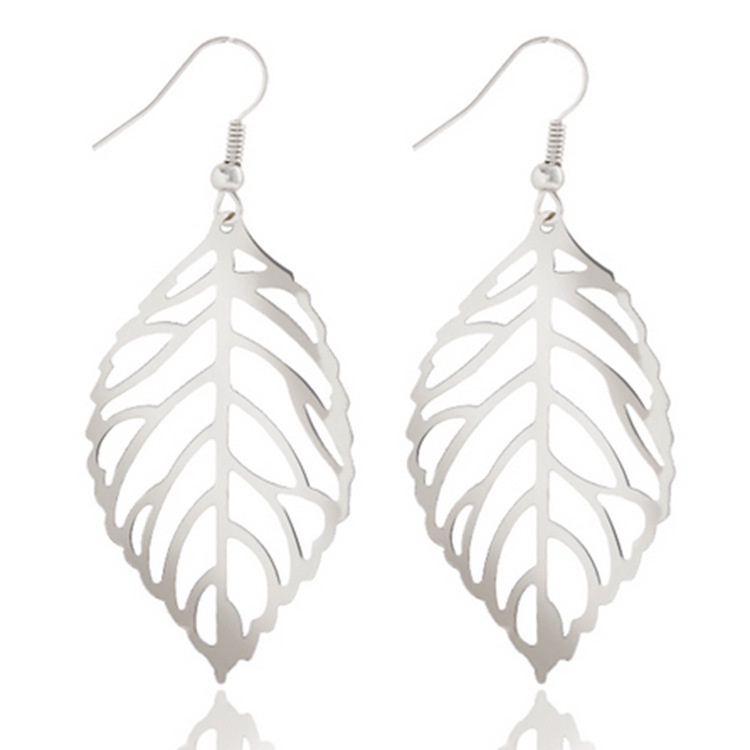 YSM ANTING TUSUK ALA KOREA 1202 ANTING WANITA KOREAN FASHION PANJANG PITA PERSEGI BUNGA EARRING MURAH IMPORT-DAUN BESAR SILVER