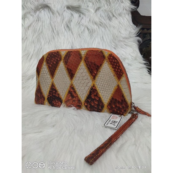 Tas Dompet Orange Putih Kulit Asli Snakey