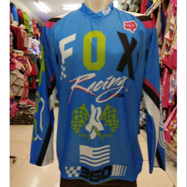 Jersey sepeda atau cross fox biru panjang