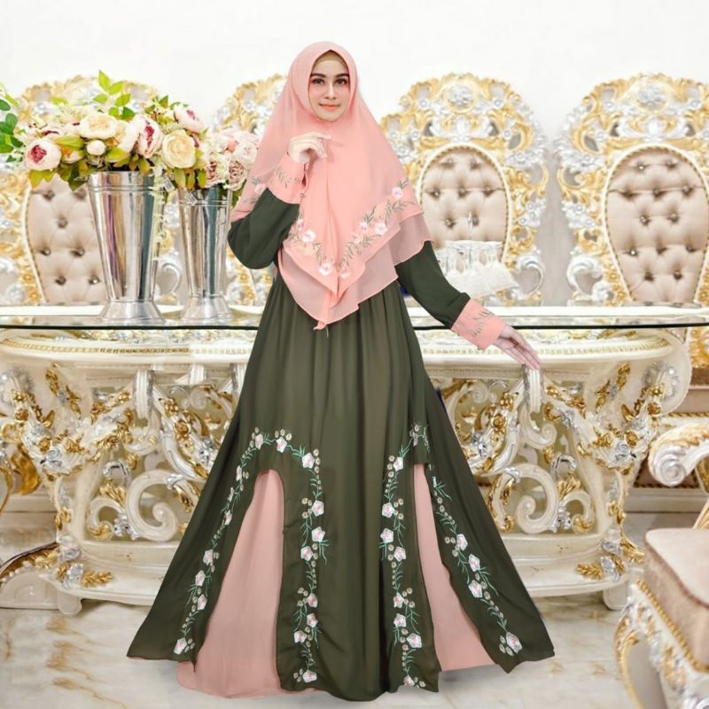 Setelan Gaza syari gamis ceruty Jumbo cerutty ld 120cm baju pesta mewah cantik murah moz mt