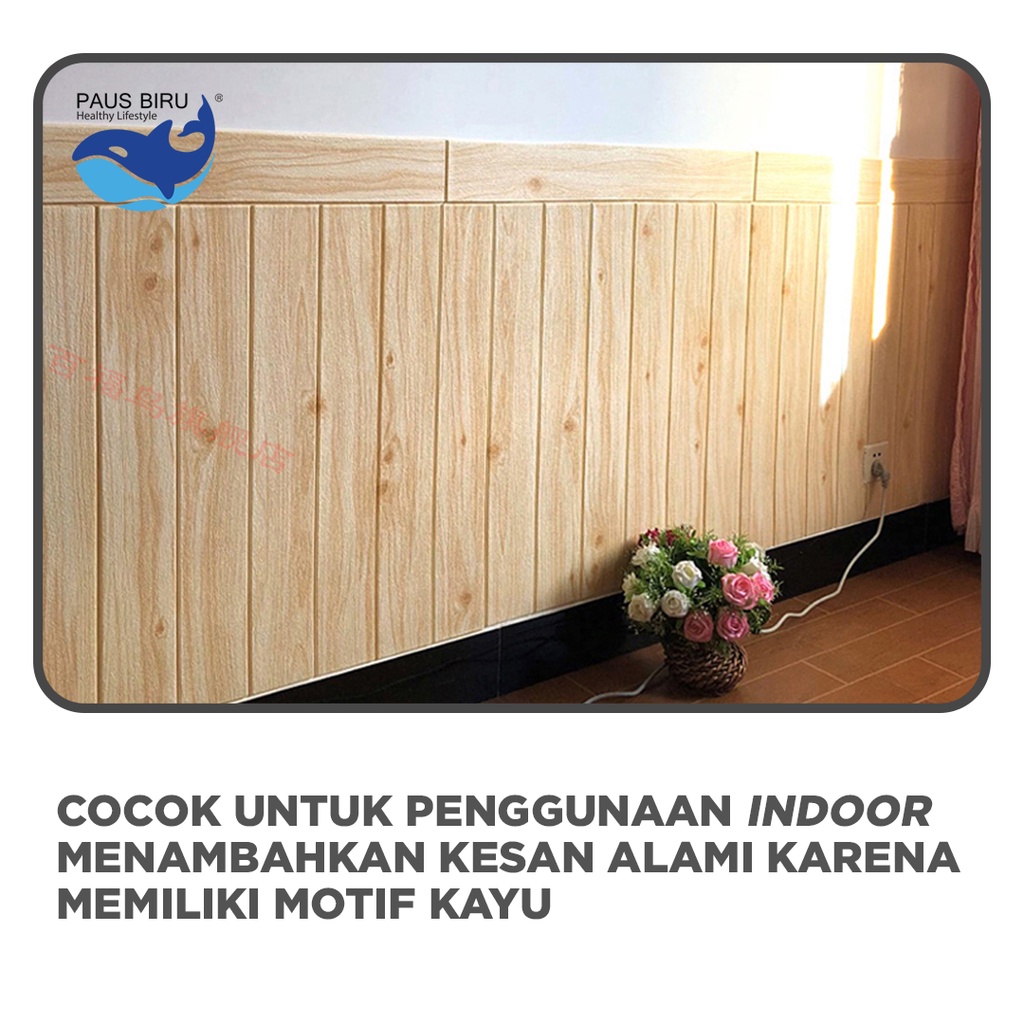 Paus Biru - Wallpaper dinding 3d motif kayu wood foam 70x70cm / wallfoam motif kayu-5