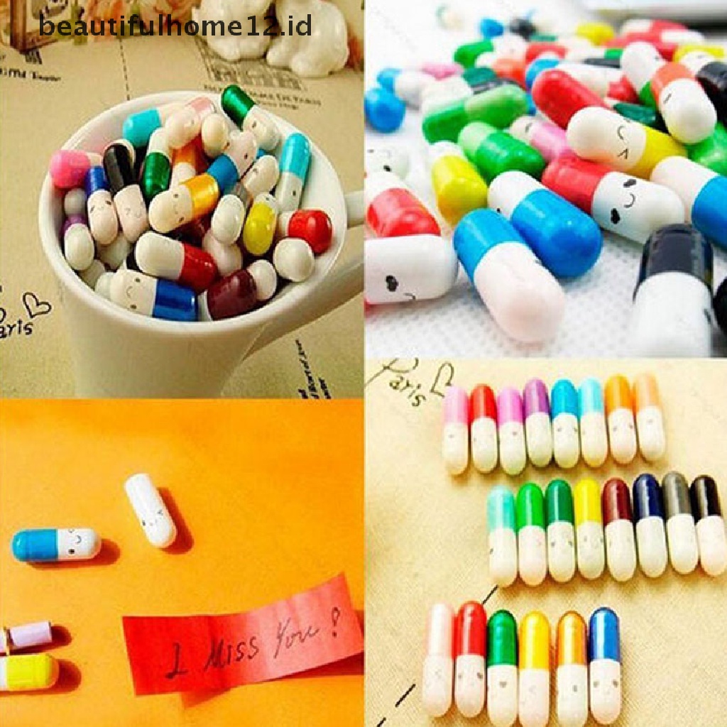 【beautifulhome12.id】 50 Pcs Message in a Bottle Capsule Letter Cute Love Friendship Half Color Pills .