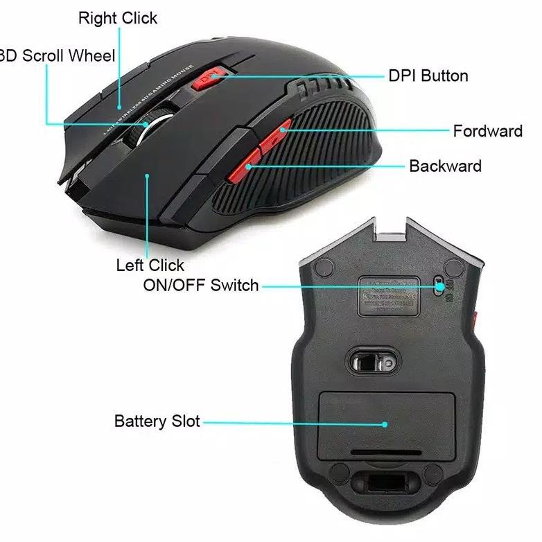 Mouse Gaming Wireless Mouse 6D Usb 2.4Ghz Optical Mouse Pozner Mirip Logitech