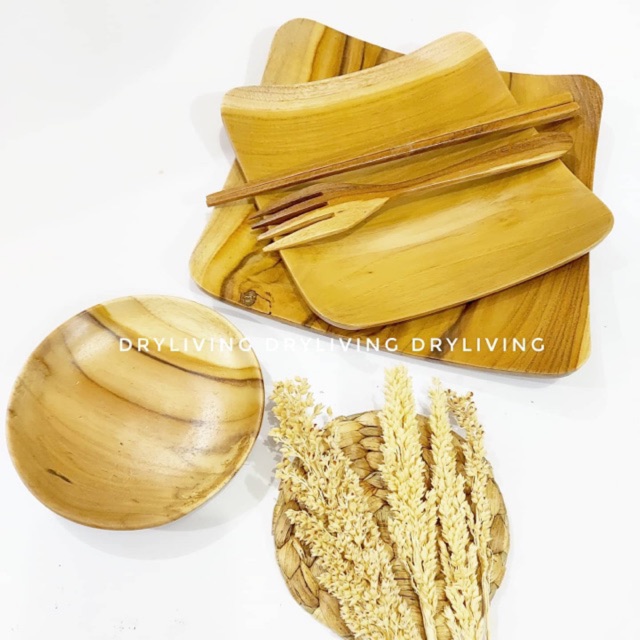 Piring Kotak  Kayu Jati