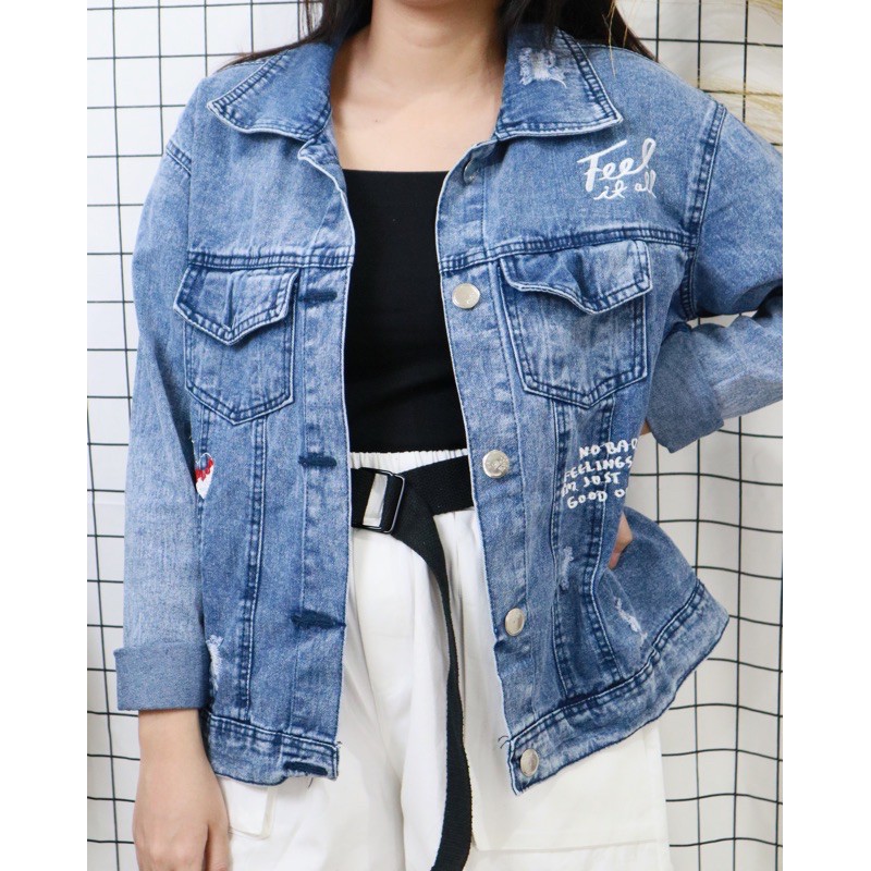 Jacket Jeans Qoutes Oversize