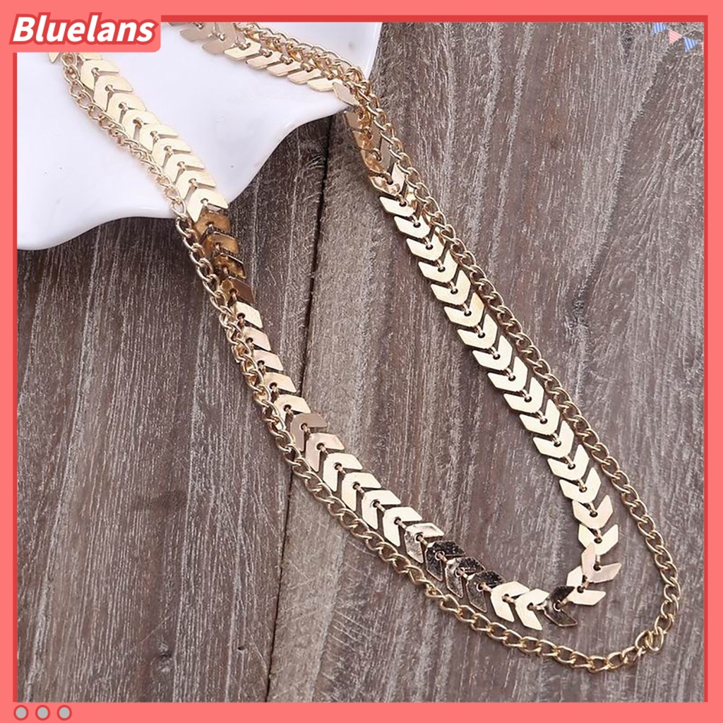 Bluelans Women Fashion Double Layers Fish Bone Chain Choker Necklace Jewelry