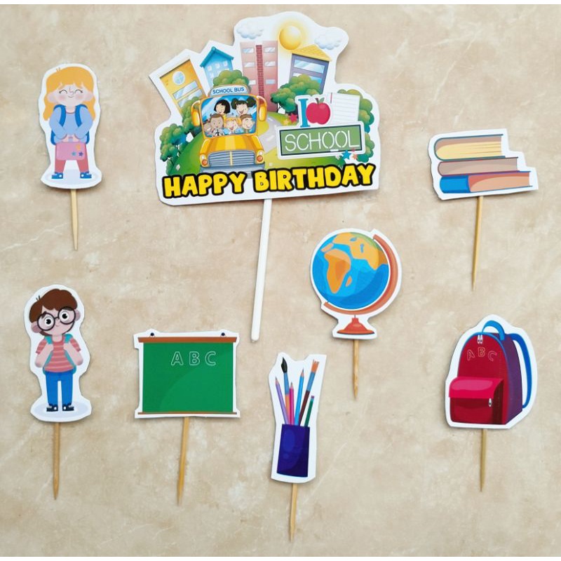 topper toper hiasan tusukan kue cake nasi tumpeng ulang tahun happy birthday karakter anak sekolah P