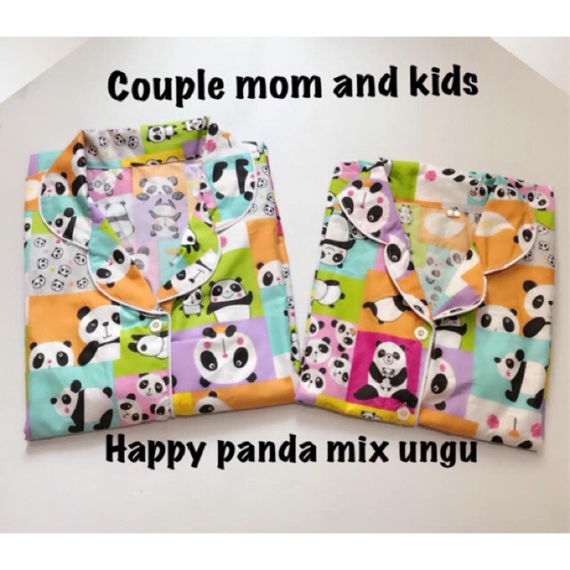 BAJU TIDUR ANAK DEWASA COWOK CEWEK KKIK / Bisa couple ibu dan anak happy panda mix ungu