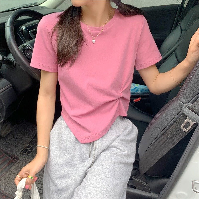 XIAOZHAINV Korean Style Kaos Lengan Pendek Wanita Crop Top 0091