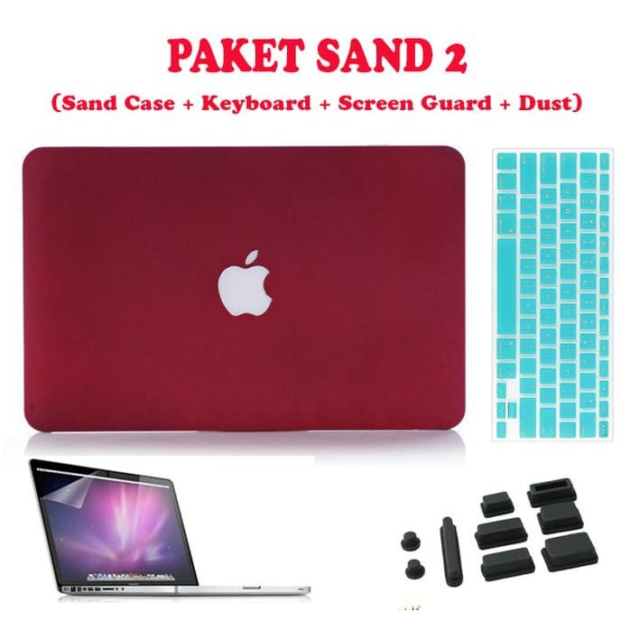 Paket Hemat, Case Macbook SAND + Screen Guard + Keyboard + Dust Plug