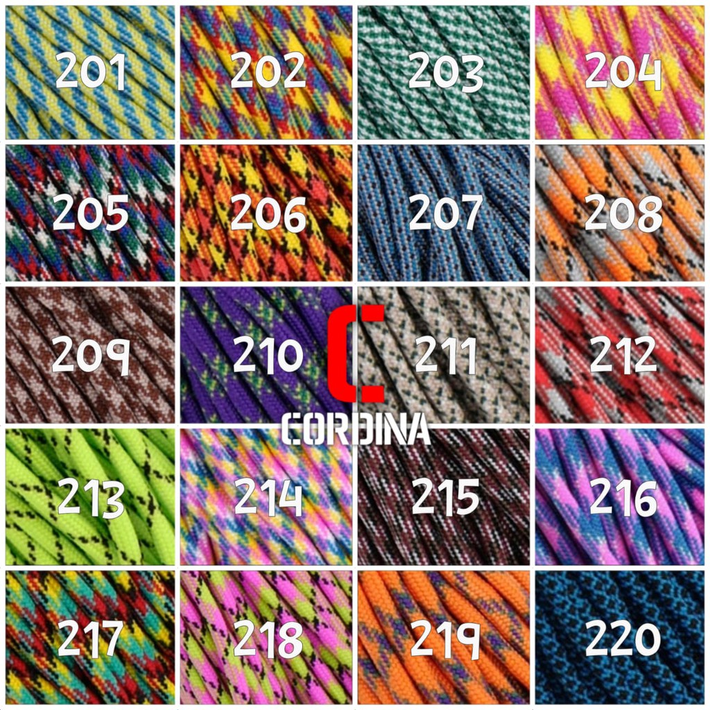 TALI PARACORD HARGA PERMETER 4MM 7 STRAND BAHAN KERAJINAN GELANG SURVIVAL NO 201-220