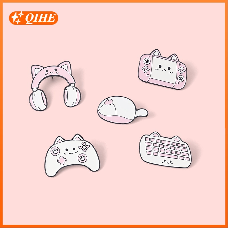 5 Styles of Cartoon Cat Enamel Brooch Office Supplies Game Console Lapel Pin Backpack Badge Gift for Friends