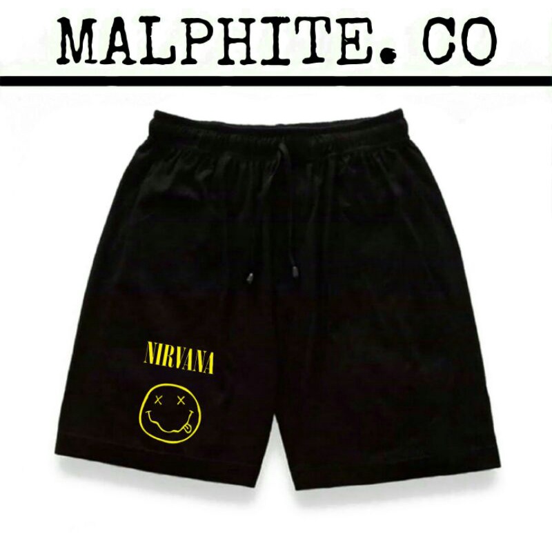 Celana Pendek Nirvana Smiley Face Logo Boxer Motif Gambar Lambang Lagu Band Musik Merch Heavy Metal 