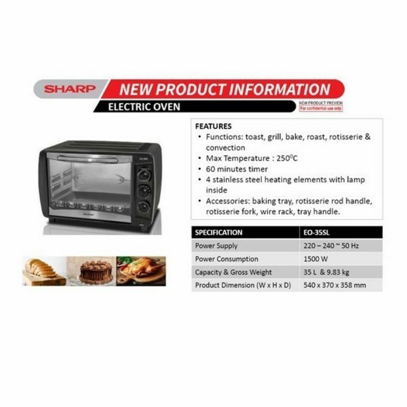 SHARP EO-35SL/SHARP OVEN Listrik Kapasitas 35Liter + Rotisserie GARANSI RESMI