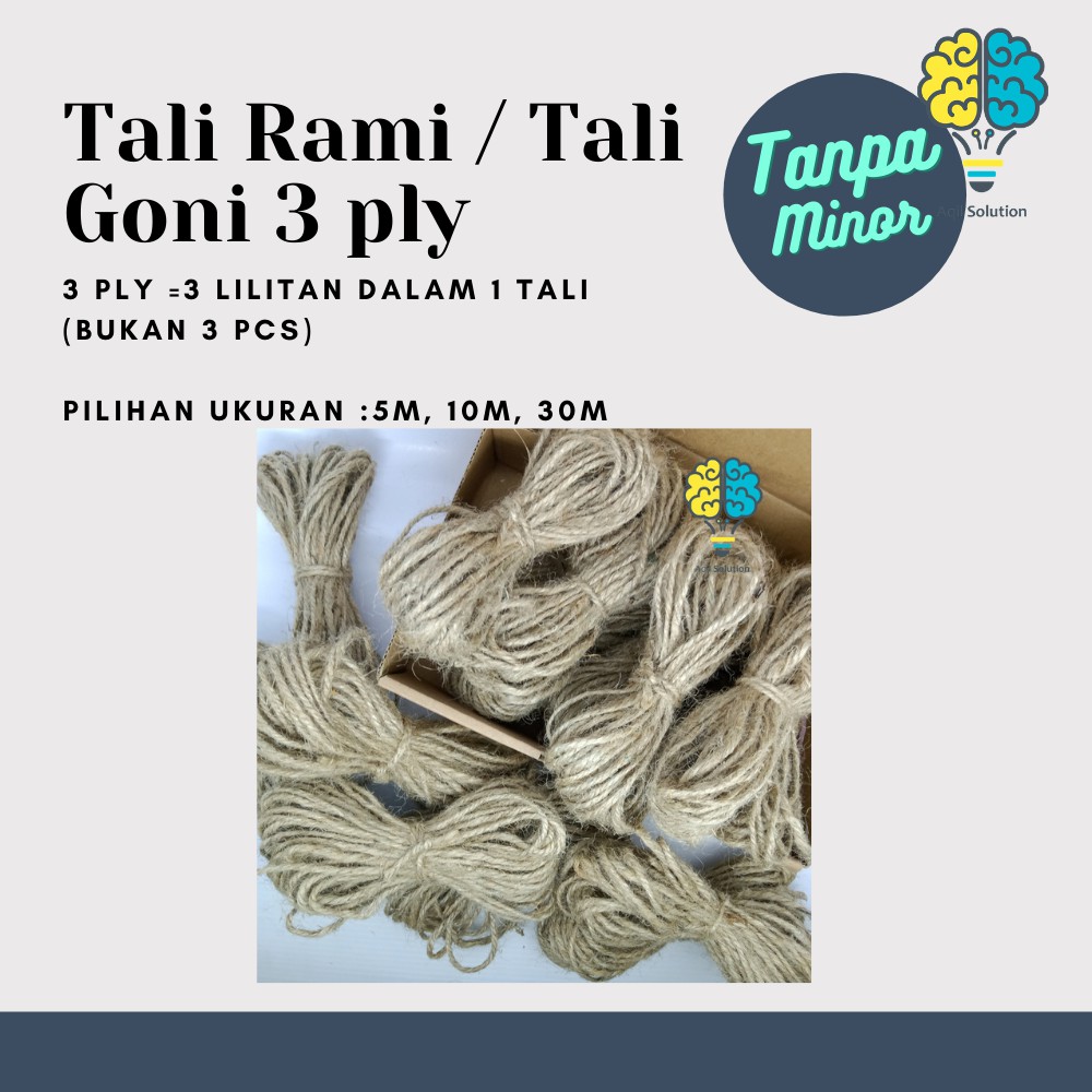 TALI RAMI/ TALI GONI 3 ply (3 lilitan) 10meter / RUSTIC VINTAGE, KERAJINAN HANDMADE