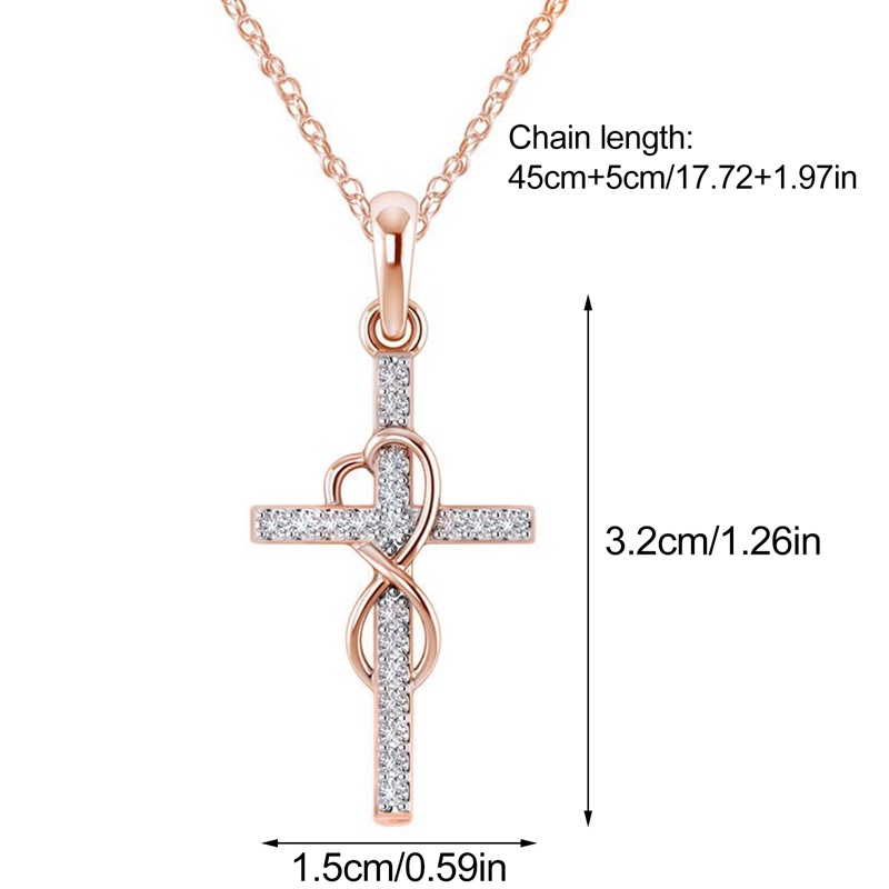 Kalung Liontin Salib Kristen Infinity Love God We Trust Warna Rose Gold Aksen Berlian Imitasi Untuk Wanita