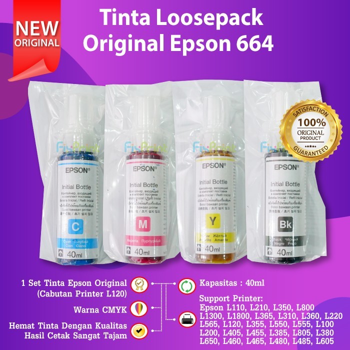 1 SET Tinta Printer EPSON L120 ORIGINAL ORI 100% 664 HITAM WARNA BLACK FI63