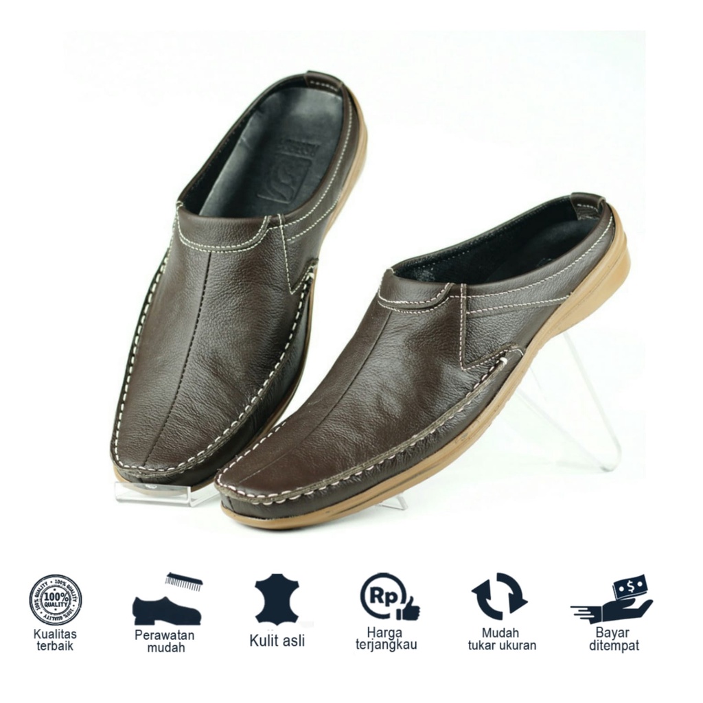 Sandal Slop Pria Bustong Kulit Asli Rajut Moccasin Fordza AR02