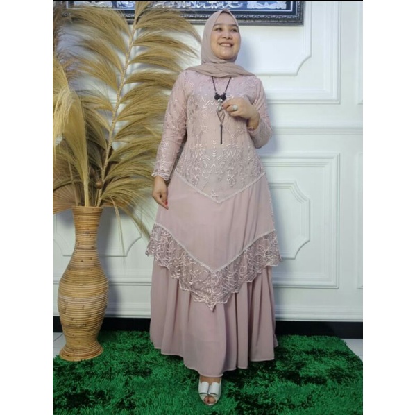"DK" { BISA-COD } { TERLARIS } gamis modern mekar ceruty // gamis tingkat fashion// gamis muslim // 