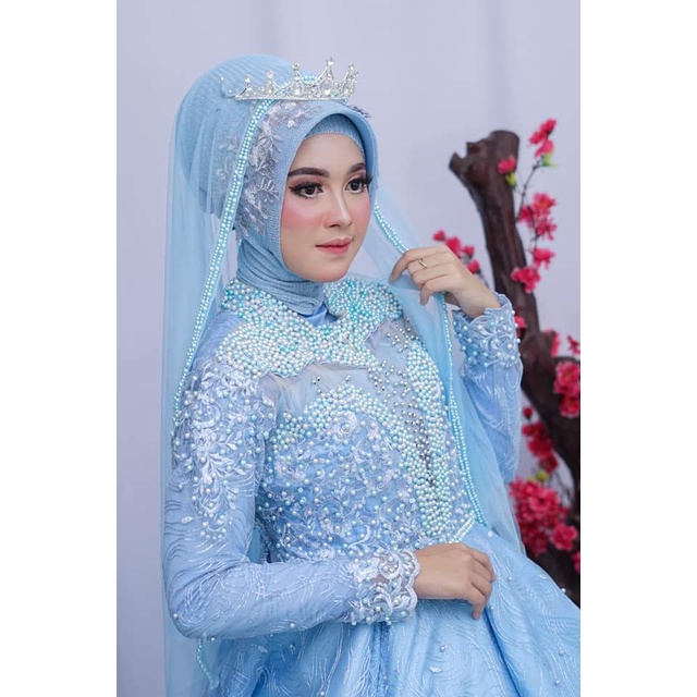 PASHMINA RAJUT GLITTER / TILE PESTA / PASHMINA RAJUT / PASHMINA / HIJAB RIAS PENGANTIN-BIRU PASTEL